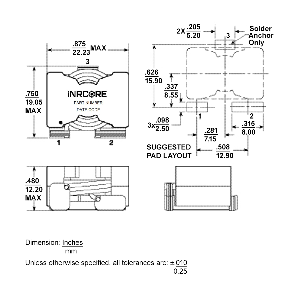 Mechanical Drawing - iNRCORE PL2058 SMT Power Inductors